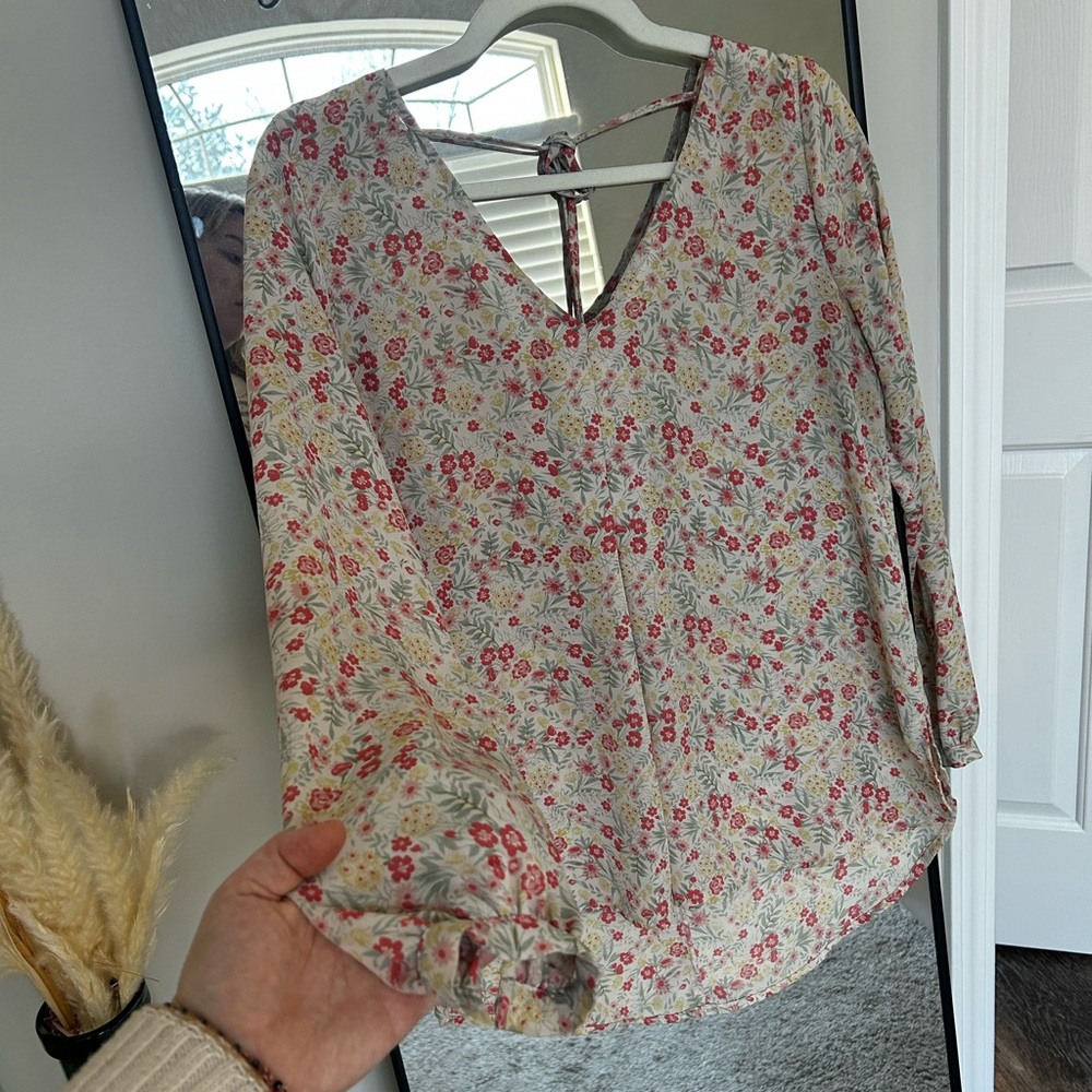 Lauren Conrad Floral Tie Low Back Blouse